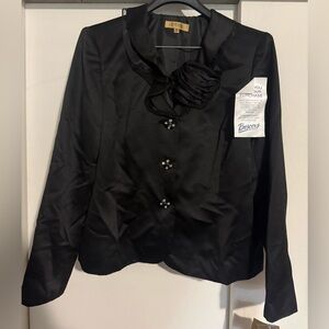 Kasper Black Satin Suit with Floral Accent size 18